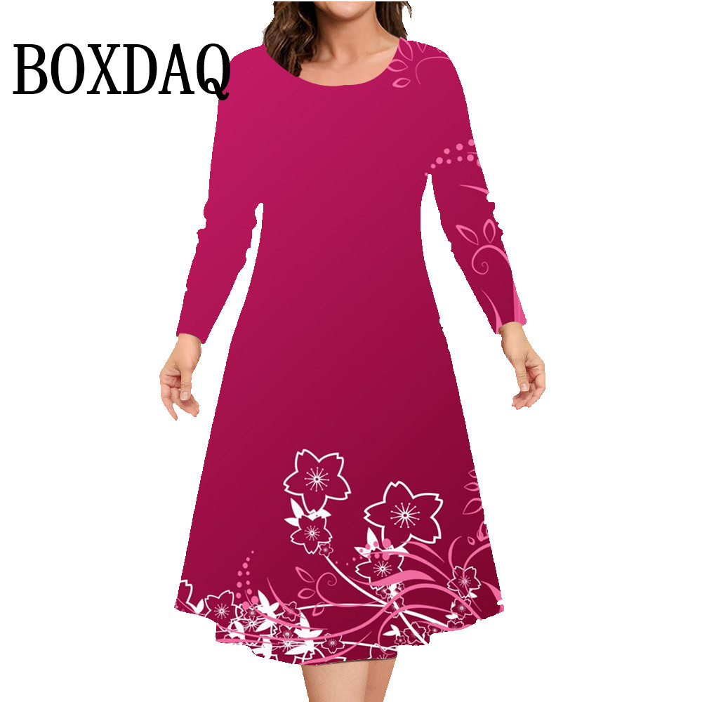 Winter Clothing For Plus Size Women - 秋冬長袖ドレス女性プリントルーズ A ラインドレスファッションカジュアルプルオーバー婦人服プラスサイズのドレス 9XL