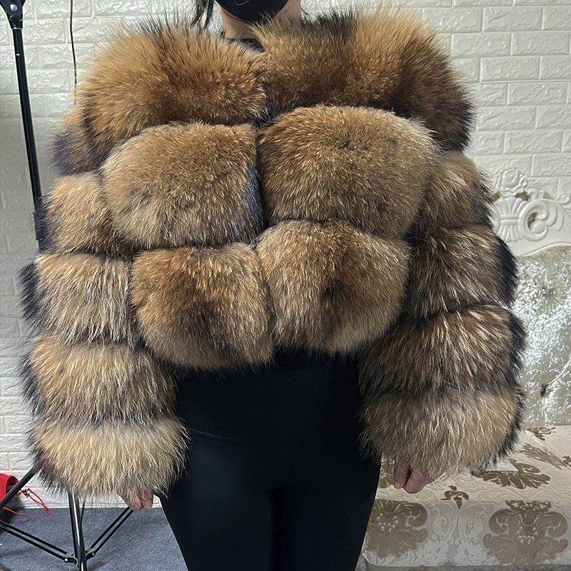 Winter Clothing For Plus Size Women - プラスサイズトップスブラウンファーマオマオコン肥満女性のアウターウェアナチュラルアライグマリアルファーコート冬ジャケット女性服 4xl