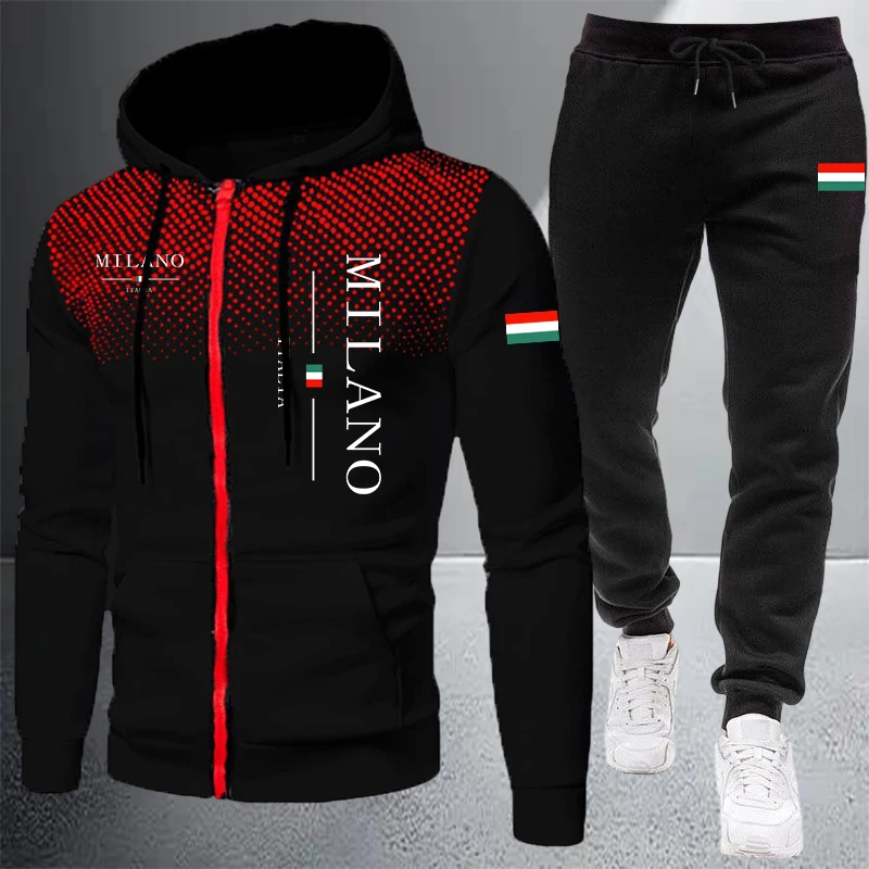 Winter Clothing Matching - 2026 ハイエンドメンズ服ジップフード付きスウェットシャツスポーツジョギングトラックスーツ秋冬カジュアルシングルミックスアンドマッチジャケットパンツ