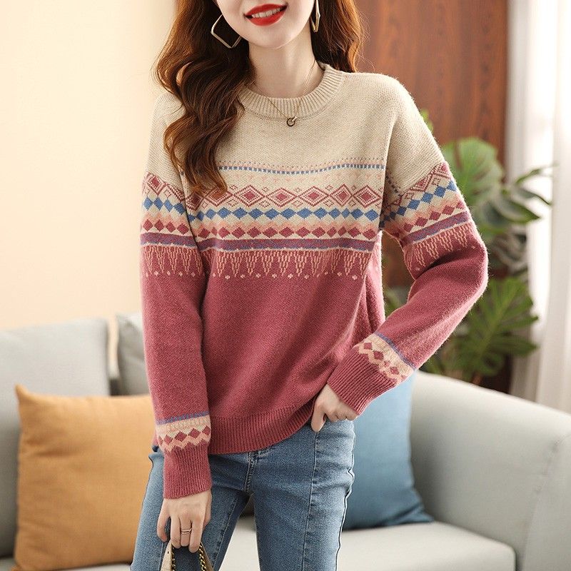 Winter Clothing Sale Women - ラウンドOネックレディースプルオーバー服長袖衣料品販売オリジナル暖かい韓国風若々しい怠惰なスタイル女性のニットセーター
