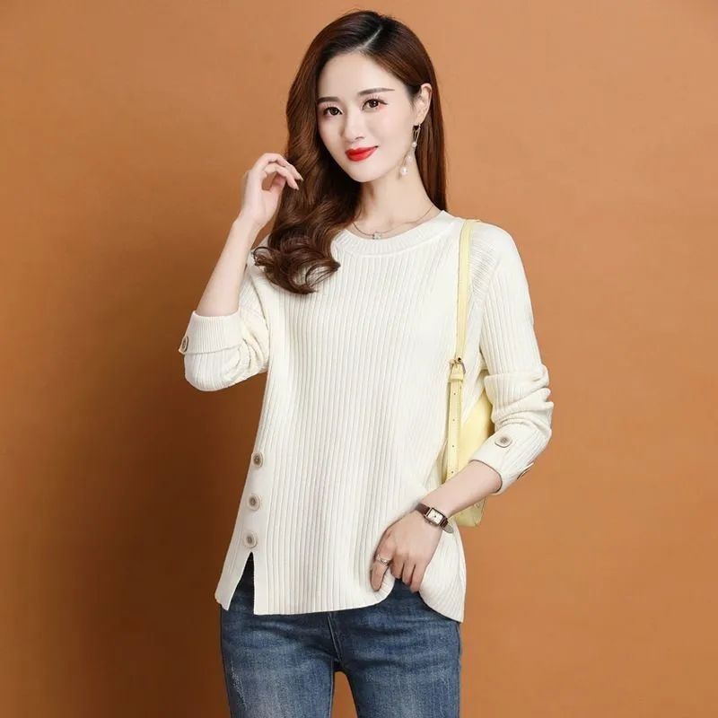 Winter Clothing Sale Women - ホワイトレディースプルオーバー原宿韓国風オリジナル冬2025服販売オファーライトラウンドOネック女性ニットセーター