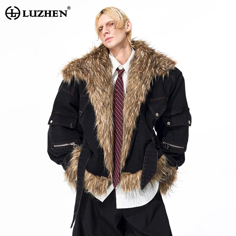 Winter Clothing Matching - LUZHEN ファッション 個性的なフェイクファー スプライシングデザイン 厚手 暖かい