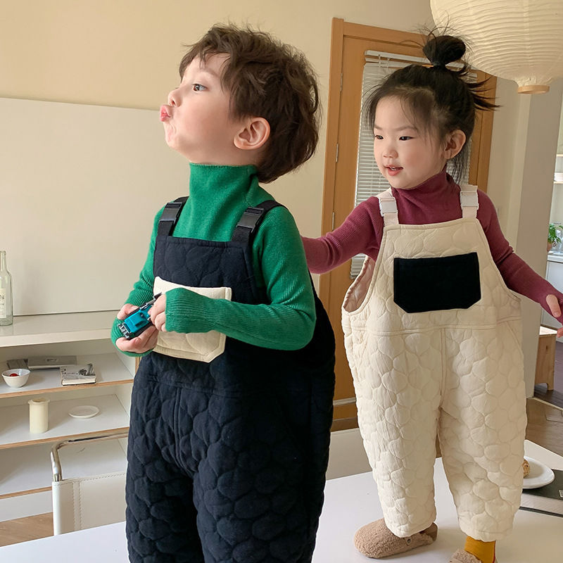 Winter Clothing For Toddlers - 2024 冬の子供パンツ綿厚み暖かいベビーオーバーオールパンツ韓国スタイルガールズボーイズパンツ幼児ベビーオーバーオールパンツ