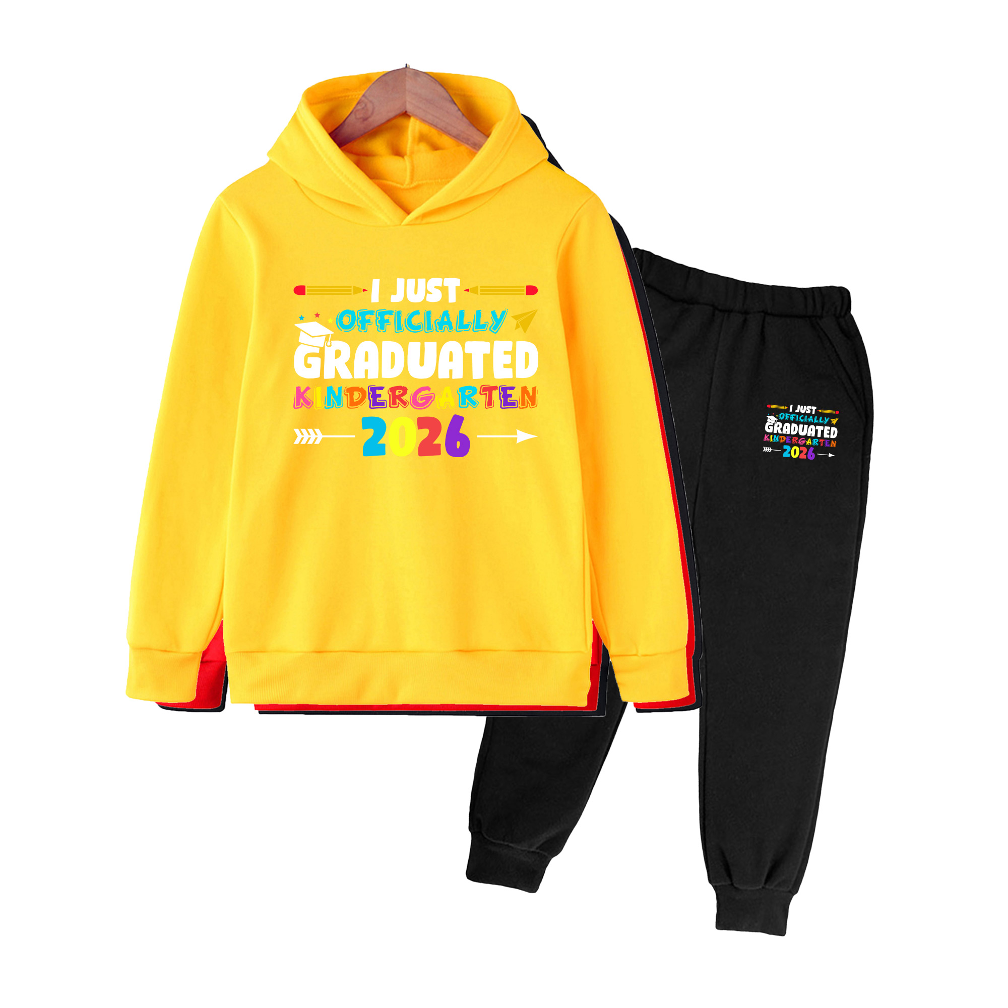 Winter Clothing Kindergarten - 公式幼稚園2026プリントキッズフーディー＆パンツセット、男の子と女の子のためのカラフルなカジュアルウェア、新学期に最適