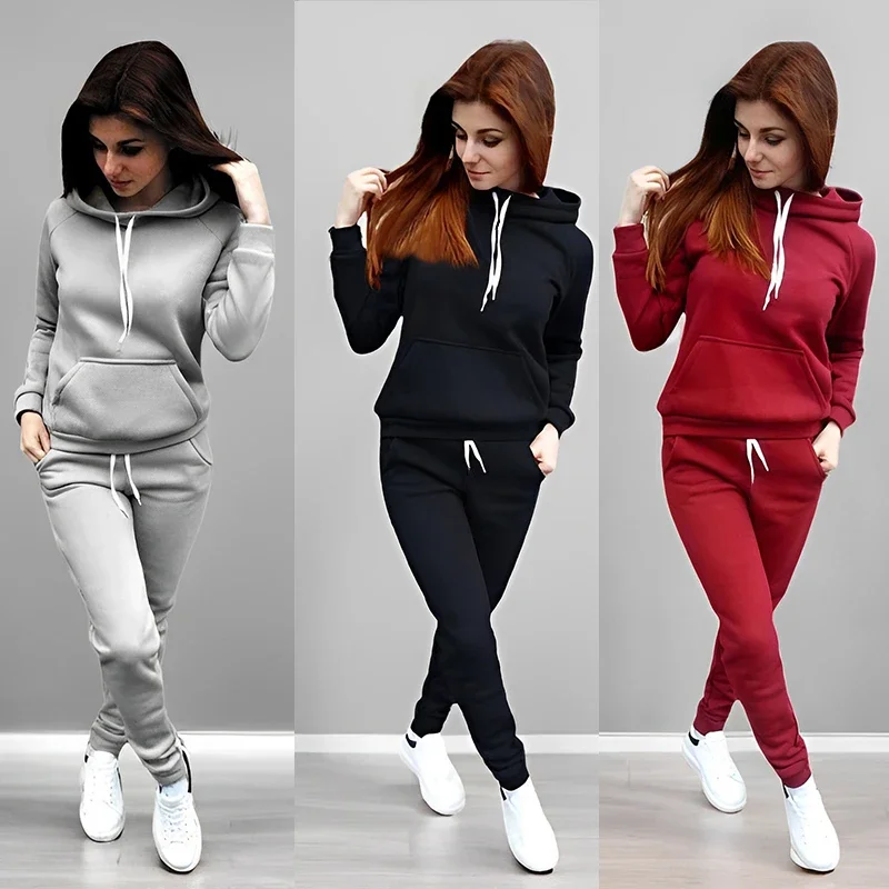 Winter Clothing Sale Women - 2026年秋冬ホットセール レディースジョガースーツ パーカーとスウェットパンツ 高品質無地トラックスーツ 女性用カジュアルスポーツウェア