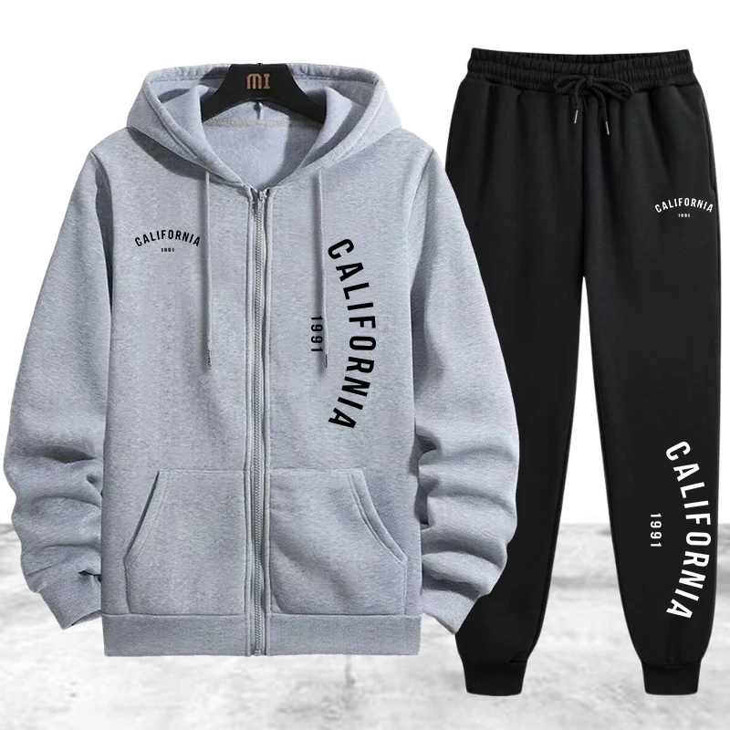 Jacket Winter Clothing - 秋冬メンズトラックスーツカジュアルジップアップフード付きスウェットシャツコートアウトドアスポーツジョギング男性用衣料シングルジャケットトップスパンツ