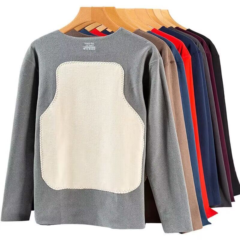 Winter Sun Clothing - メンズウォームフリース裏地付きTシャツ,厚手のVネックTシャツ,ベーシックな単色セーター,サーマルアンダーウェア,防寒着