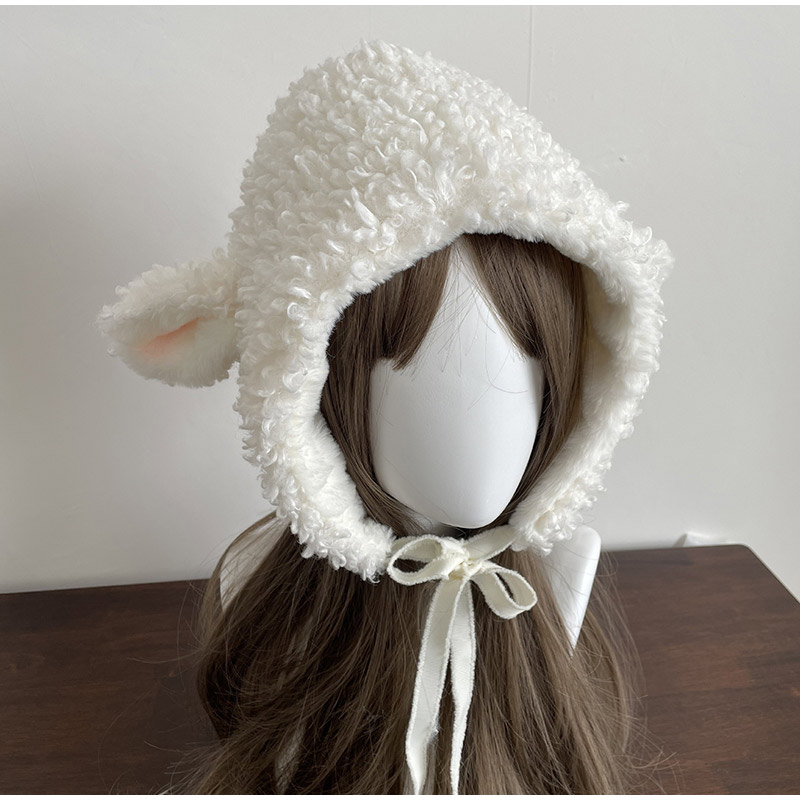 Winter Clothing Leg Warmers - 冬白ぬいぐるみ羊暖かい帽子ロリータセット女性の屋外かわいいレッグウォーマーイヤーマフ JK コスプレ服ファッションアクセサリー