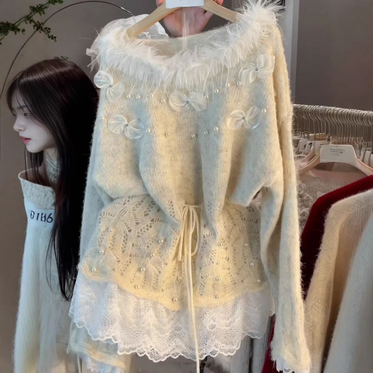 Winter Clothing Aesthetic - Y2k セーター冬服原宿ルーズレース長袖巾着甘い女の子美的コート韓国ファッション弓セータートップス