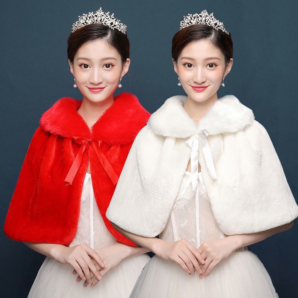 Winter Clothing Pk - ホワイトレディースウィンターシックンプラッシュラップストール肘丈ウェディングブライダルショールケープウォームジャケットシュラッグ（レースアップリボン付き）