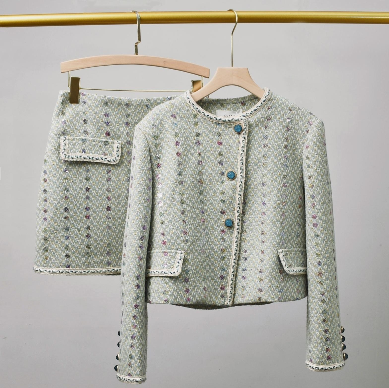 Winter Clothing Matching - 女性のエレガントなツイード高級スーツジャケットコートトップとスカートツーピースセットマッチング衣装冬ジャカード香りパーティー服