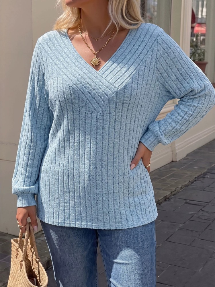 Winter Clothing For Plus Size Women - 女性のプラスサイズ L-3XL カジュアルニット長袖ニットセータールーズ Tシャツスポーツアウトドアトップ女性服特大