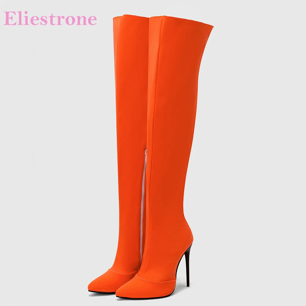 Winter Clothing For Women - 新作冬用グラマーオレンジイエロー レディースニーハイブーツ ホットハイヒール レディースドレスシューズ 大きいサイズ 12