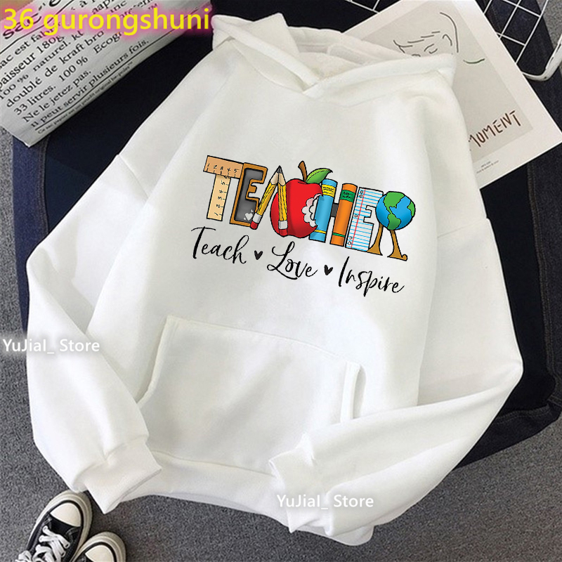 Winter Clothing Drawing - 女性のためのインスピレーションを与えるプリントフード付きスウェットシャツ,スポーツウェア,教師のためのトラックスーツ,冬と春のコート