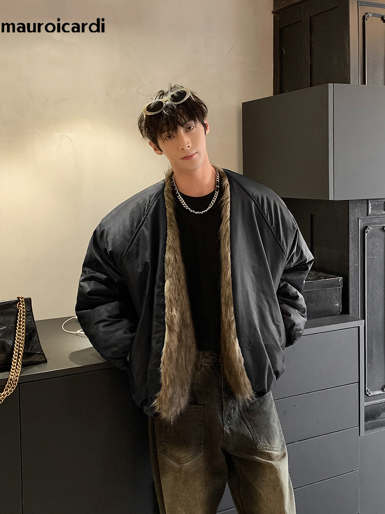 Winter Clothing Matching - Marouicardi-男性用フェイクファーパーカー、ふわふわジャケット、特大、厚手、暖かい、腰、汚れ、リバーシブル、高品質、クール、冬、2024