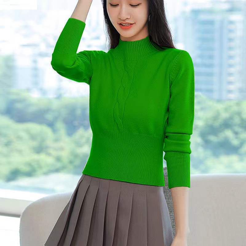 Winter Clothing Matching - ファッションスタンドカラー韓国風無地ブラウスレディース服春新作ルーズニットカジュアルトップスオールマッチシャツ