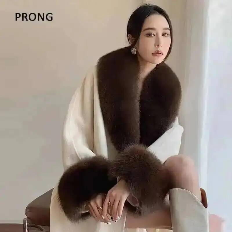 Winter Clothing Pk - キツネの毛皮の襟,コートとジャケット,ふわふわの毛皮のヘッドギアとクッション,高級ブランド,スカーフのセット,ショール,100% 本物