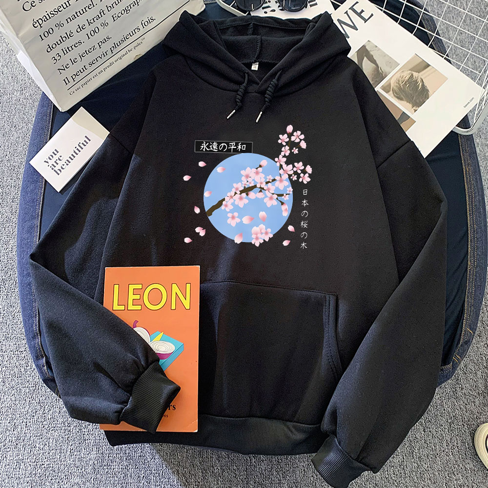 Winter Clothing Yellowknife - 日本の桜のグラフィックパーカー男性と女性のための快適なスウェットシャツ、ポケット付き、フリースストリートウェア、暖かい服、カジュアル、冬