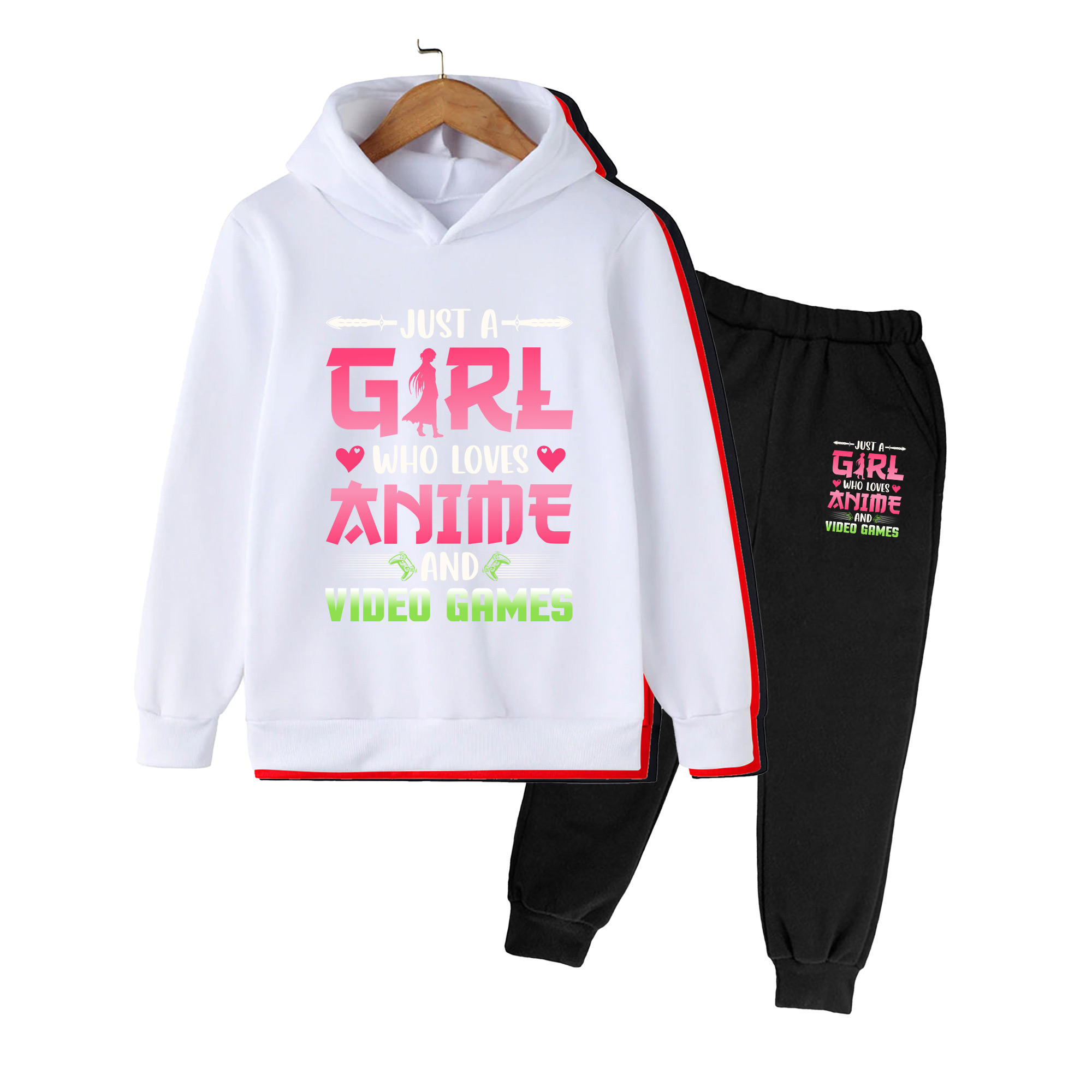 Winter Clothing Video - キッズアニメ＆ビデオゲームプリントのフーディーとジョガーパンツセット、男の子と女の子向けの長袖カジュアルウェア