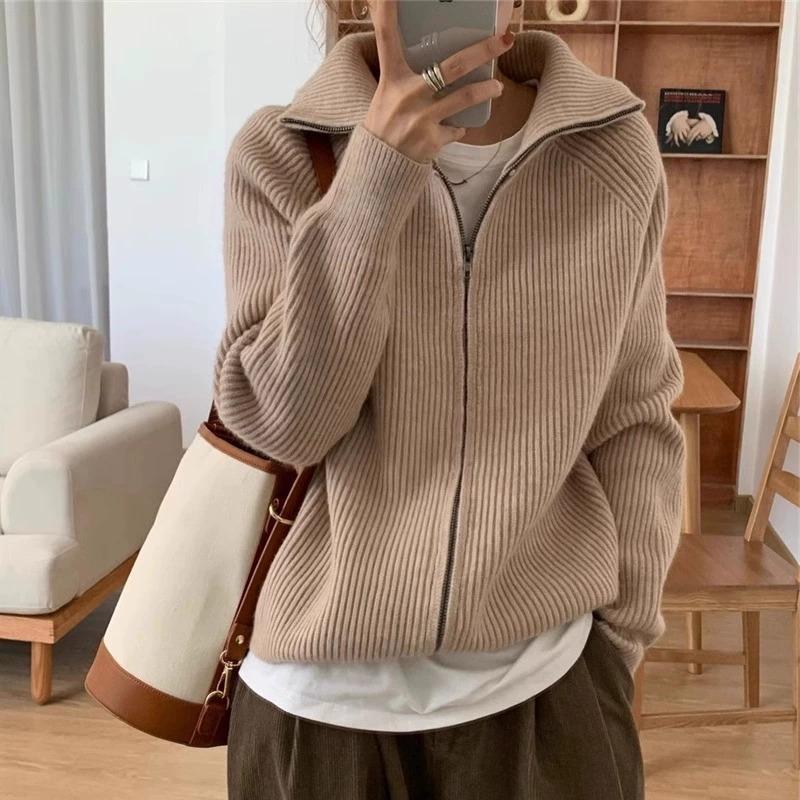 Winter Clothing Sale Women - ラペルレディースニットセーターカジュアル韓国ストリートウェアY2kファッション2026秋服販売原宿ジッパー付き女性用カーディガン