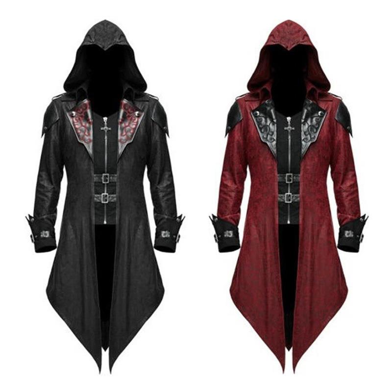 Jacket Winter Clothing - 新作中世風ハロウィンレトロパッチワークジャケット メンズゴシックダークウェア スプライシングデザイン 冬ファッション メンズアウターウェア