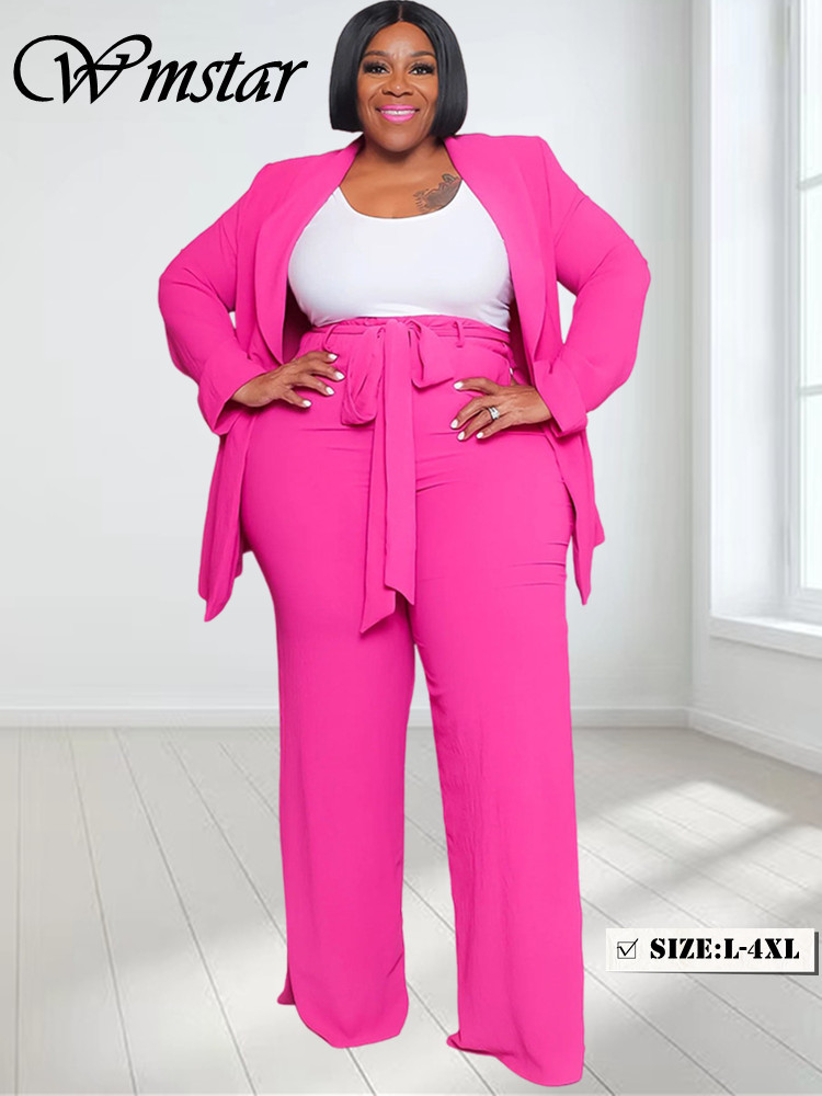 Winter Clothing For Plus Size Women - Wmstar-女性の無地のキャリアスーツ,大きいサイズの衣類,2ピースセット,トップスとパンツ,ストライプ付きのオフィス服,卸売り,直送