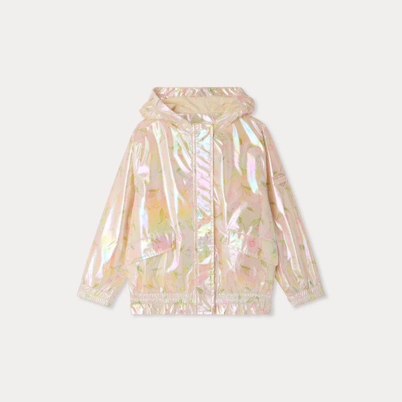 Winter Sun Clothing - 幼児用女の子向けフード付きUVカットプリントジャケット 軽量光沢ジッパー ルーズフィット 秋冬用日焼け防止子供服
