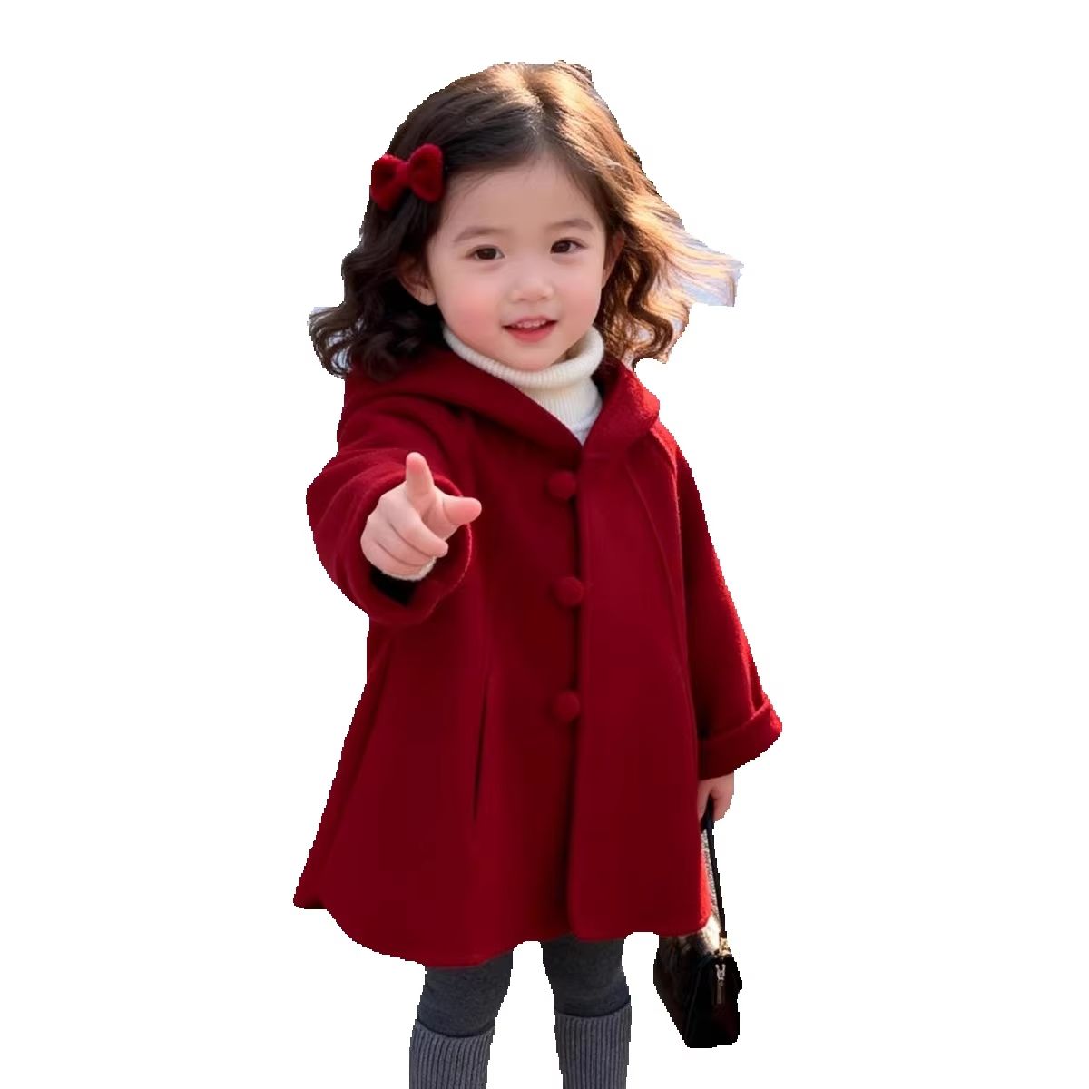 女の子用ウールコート 秋冬新作 キッズ レッド フード付き  - Winter Clothing For Toddlers のレビューと価格