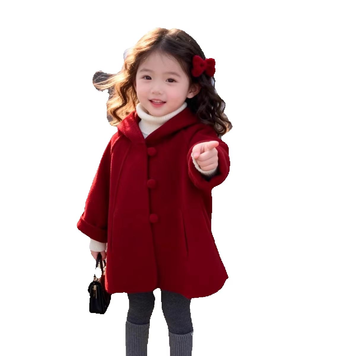 女の子用ウールコート 秋冬新作 キッズ レッド フード付き  - Winter Clothing For Toddlers のレビューと価格