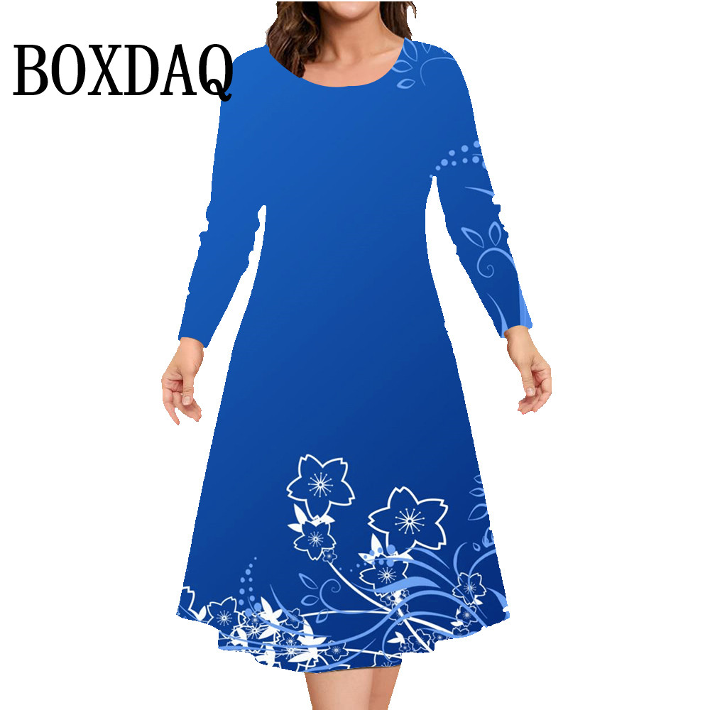 秋冬長袖ドレス女性プリントルーズ A ラインドレスファッショ - Winter Clothing For Plus Size Women のレビューと価格