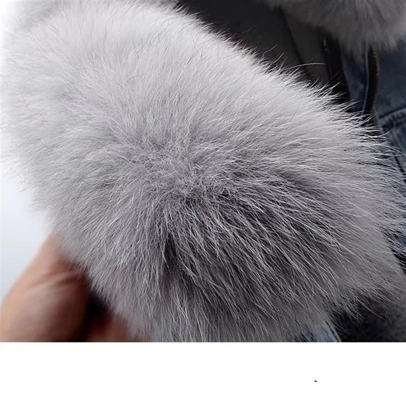 女性用の短い厚手のデニムジャケット,フェイクフォックスファー - Winter Clothing Pk のレビューと価格