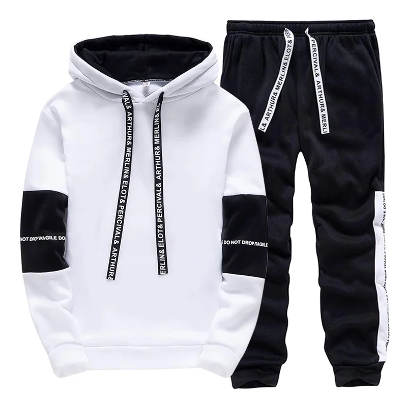 黒、白のメンズトラックスーツファッションカジュアルフード付き - Winter Clothing Usa のレビューと価格