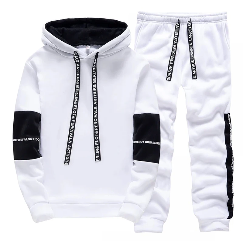 黒、白のメンズトラックスーツファッションカジュアルフード付き - Winter Clothing Usa のレビューと価格