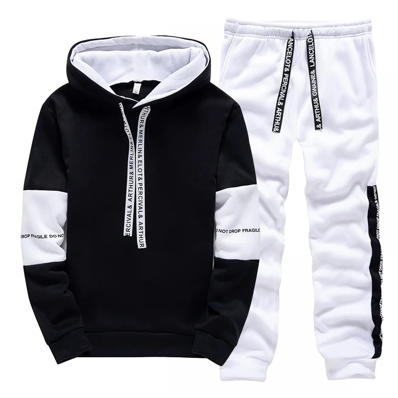 黒、白のメンズトラックスーツファッションカジュアルフード付き - Winter Clothing Usa のレビューと価格