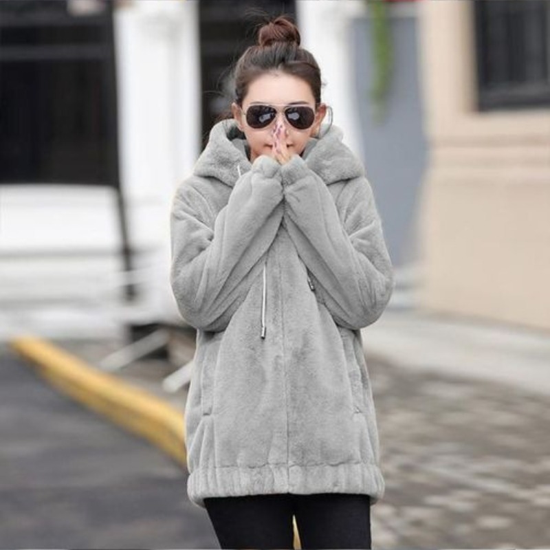 ジッパー付きプレーン女性用フード付きトップス韓国ファッション - Winter Clothing Drawing のレビューと価格