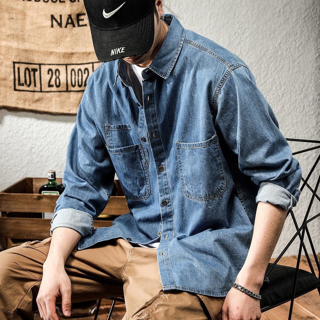 春の若者向けハンサムデニムツール加工長袖シャツメンズインスタ - Winter Clothing Matching のレビューと価格