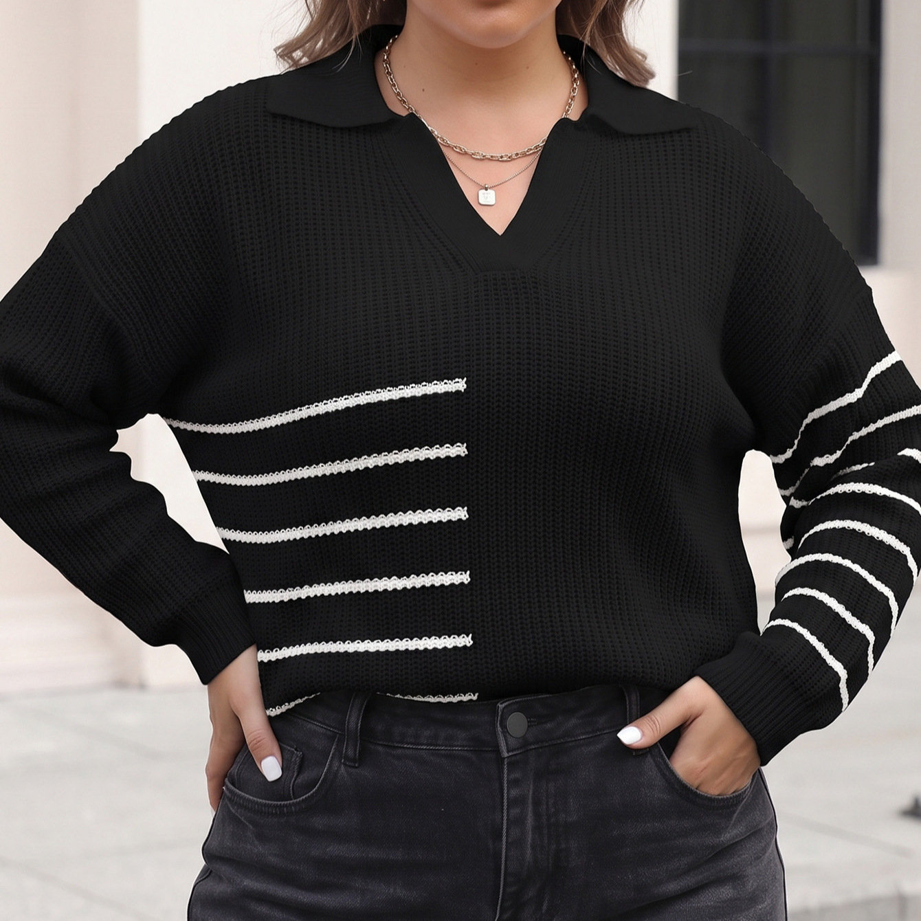 女性のプラスサイズ L-3XL カジュアルニット長袖ニットセ - Winter Clothing For Plus Size Women のレビューと価格