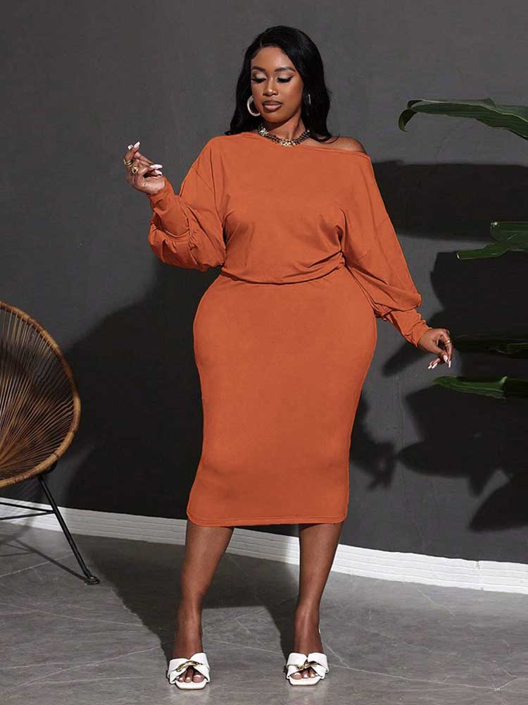 オレンジ色のお出かけドレス,大きいサイズ,女性用,曲線美の服 - Winter Clothing For Plus Size Women のレビューと価格