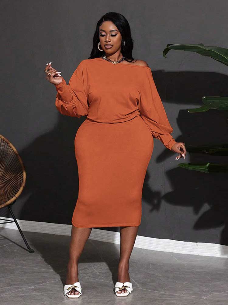 オレンジ色のお出かけドレス,大きいサイズ,女性用,曲線美の服 - Winter Clothing For Plus Size Women のレビューと価格