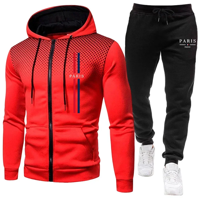 男性スポーツスーツジッパージャケット+パンツ2点セット秋冬カ - Jacket Winter Clothing のレビューと価格