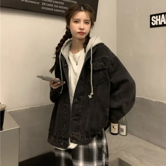 女性用ヴィンテージデニムフード付きジャケット,ルーズフィット - Winter Clothing Pk のレビューと価格