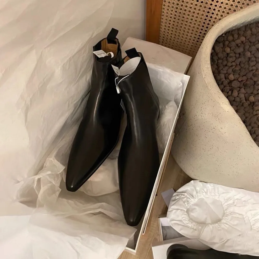 高級レディースショートブーツ秋/冬本革ポインテッドチェルシー - Winter Clothing For Women のレビューと価格