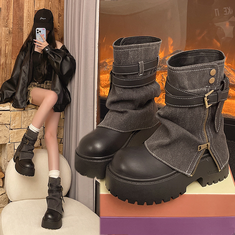 女性のためのアンクルブーツカウボーイフラットプラットフォーム - Winter Clothing For Women のレビューと価格