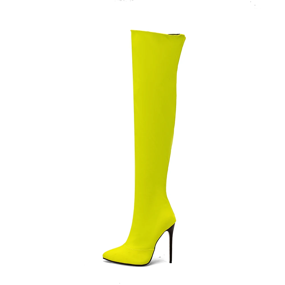 新作冬用グラマーオレンジイエロー レディースニーハイブーツ  - Winter Clothing For Women のレビューと価格