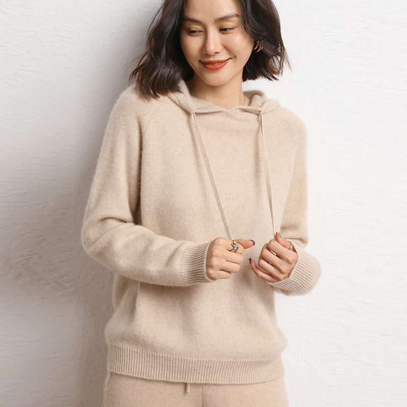 100% カシミヤ女性用マッチングセットフード付き襟プルオー - Winter Clothing Matching のレビューと価格