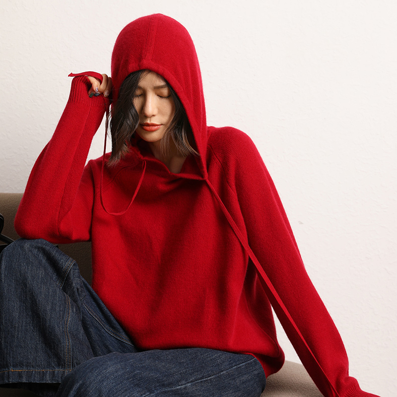 100% カシミヤ女性用マッチングセットフード付き襟プルオー - Winter Clothing Matching のレビューと価格