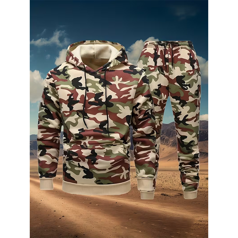 秋迷彩 3D プリントパーカーパンツセット男性女性フード付き - Winter Clothing For Women のレビューと価格