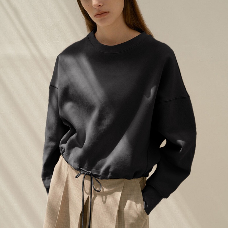 女性ルーズクロップドジャケットカジュアル固体スウェットシャツ - Winter Clothing Drawing のレビューと価格