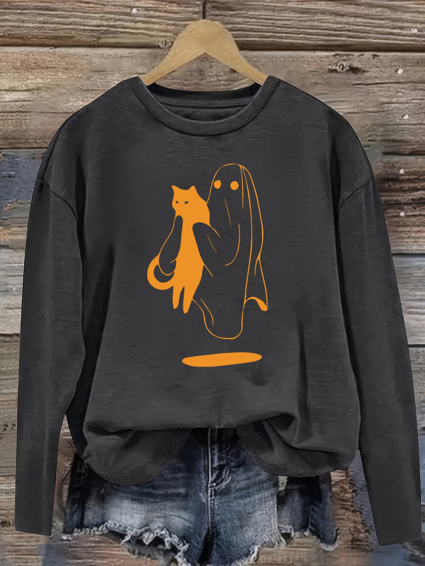 レディースカジュアル長袖クルーネックTシャツ、オレンジ色のゴ - Winter Clothing Usa のレビューと価格