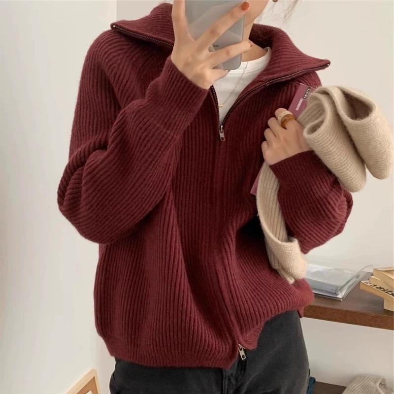 ラペルレディースニットセーターカジュアル韓国ストリートウェア - Winter Clothing Sale Women のレビューと価格